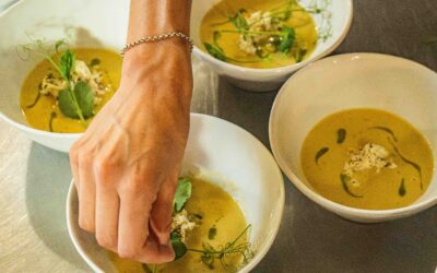 Sweet Corn Velouté with Brown Butter, Herb Oil, and Jumbo Lump Crab